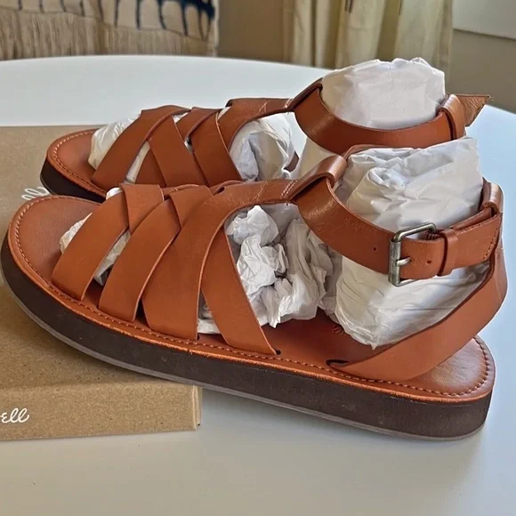 MADEWELL leather ankle strap platform fisherman sandals in burnished caramel - Picture 3 of 4